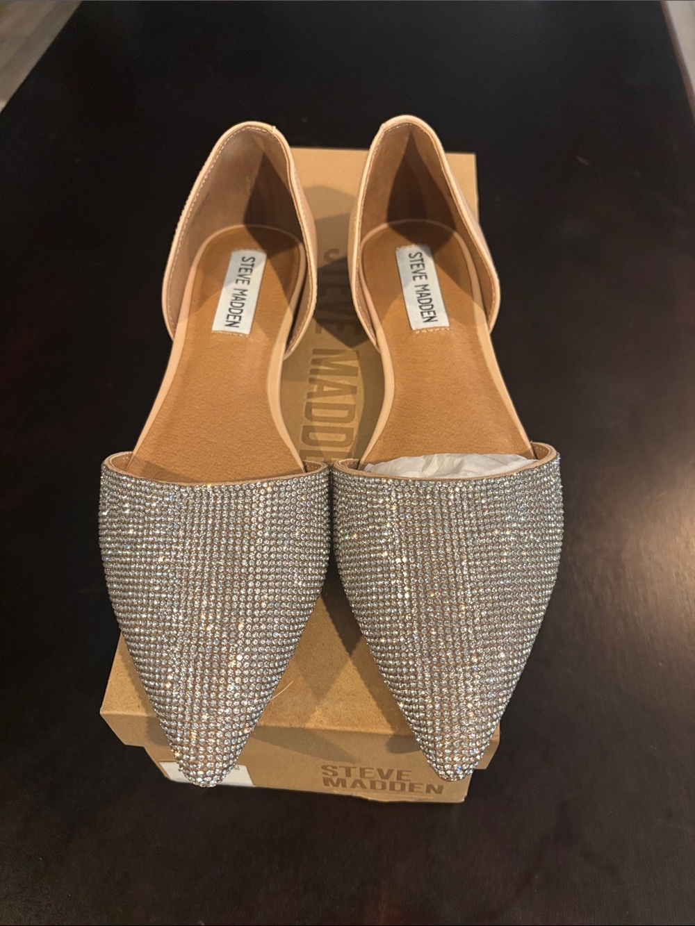 Steve Madden Silver Crystal Pointed-Toe D'Orsay Flats